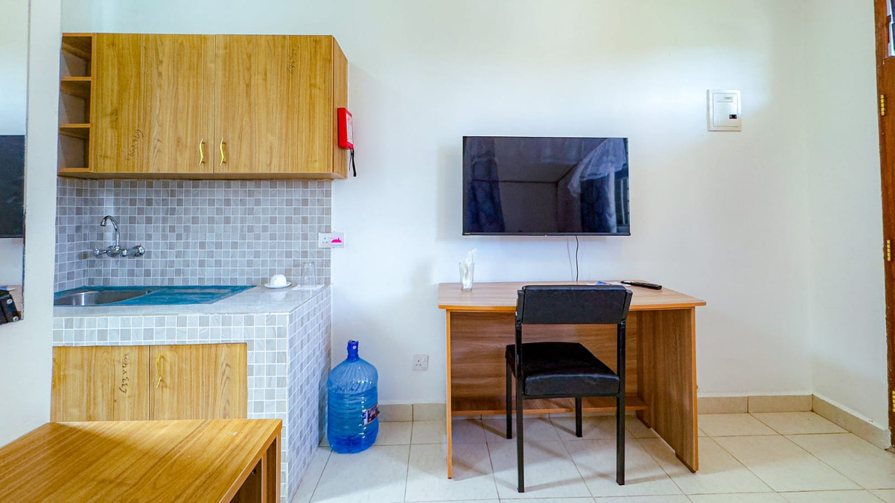 Work desk and kitchenette