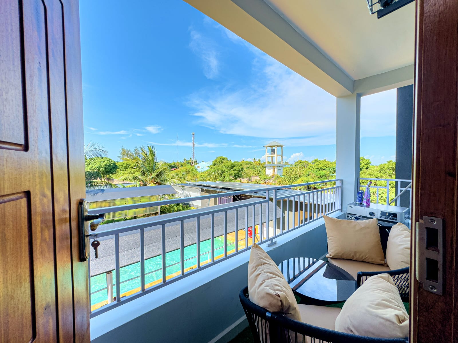 Balcony with pool view