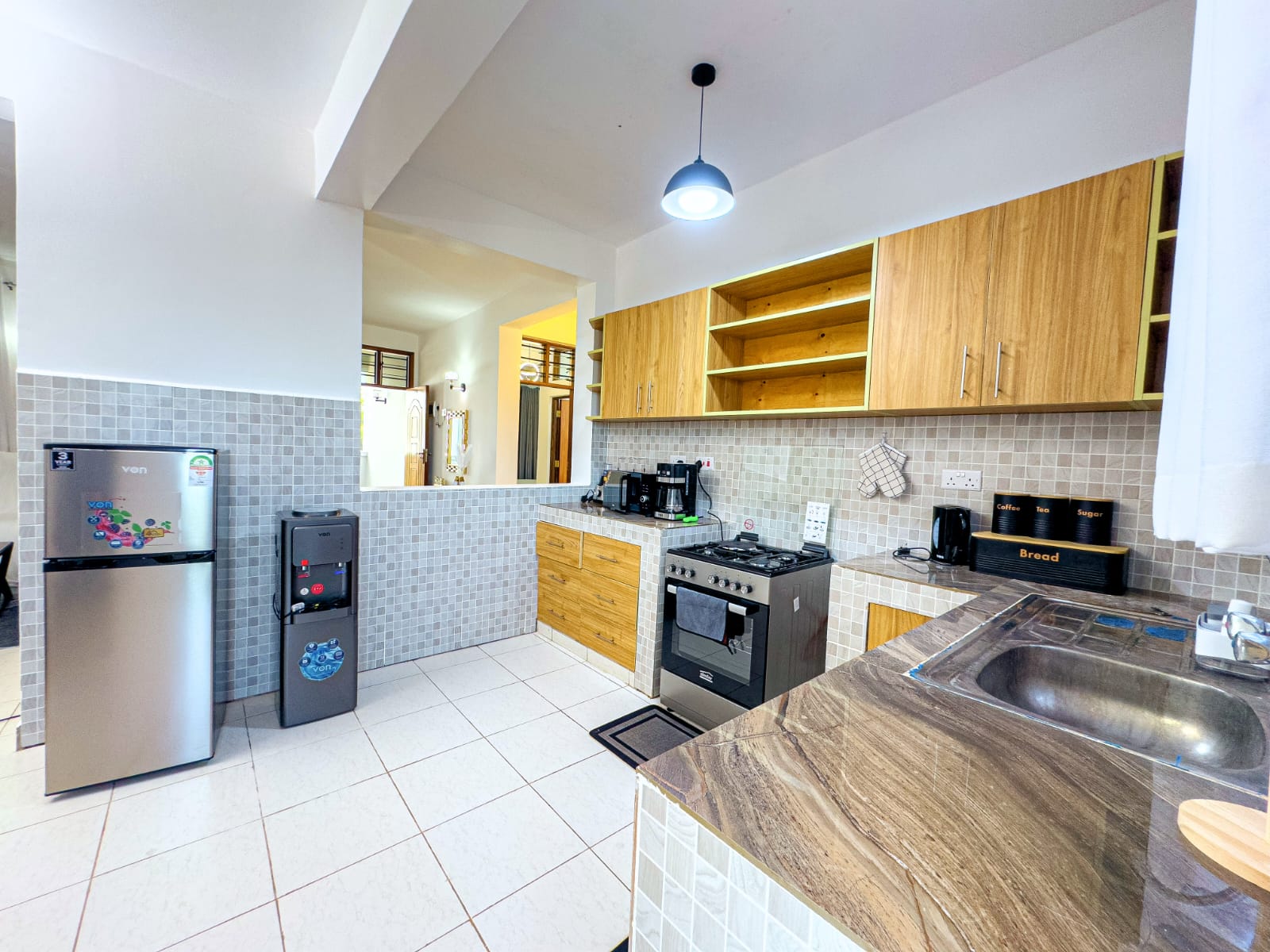Kitchen counter and dining view